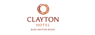Clayton Hotel Burlington Road Logo in bronze font with bronze and gold wreath over the word Clayton
